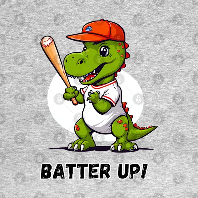 Batter Up Dino Playing Baseball by Doodle and Things